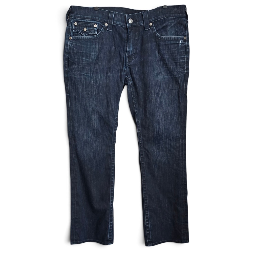 True Religion Ricky Jeans Mens 38x32 Dark Wash Straight Leg Made In USA Denim